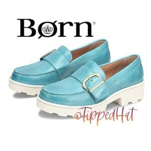 NWT & NWOB $135 Born Contessa Turquoise Leather Platform  Loafers